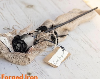 Hand-Forged Iron Rose Sculpture – Metal Flower Gift