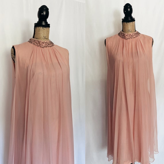 Vintage 1950's Pink Chiffon Tent Dress Beaded Coll