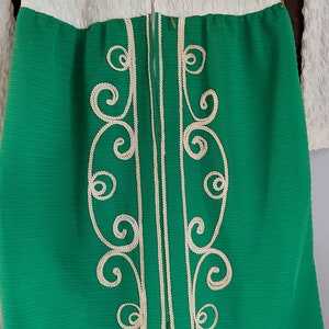 Vintage Green and Ivory Maxi Dress 1970s/1960s / Long sleeves/ Embroidered skirt image 7