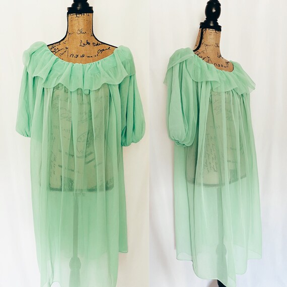 Vintage Sheer 1960's Neon Green Dress Robe Size La