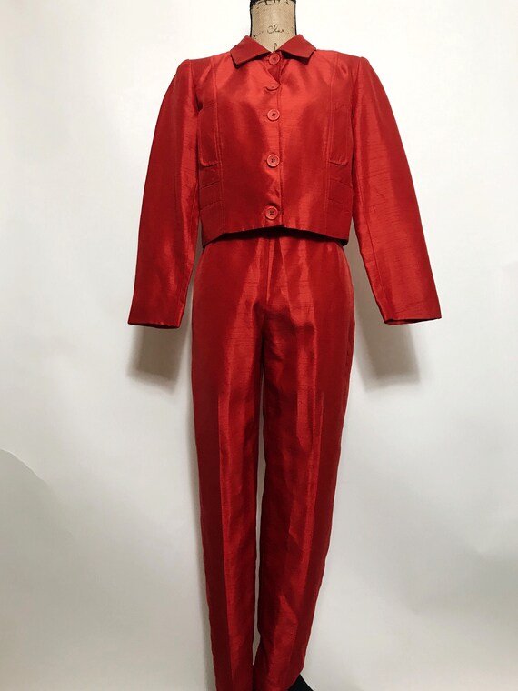 red 2 piece pant suit