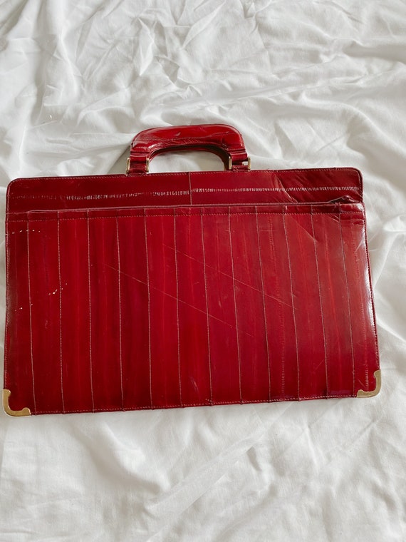 Vintage Genuine Eel Skin Red Briefcase Bag - Gem