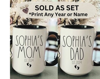 New Mom and Dad Mug Set, Mom Est, Dad Est, Personalized Baby's Name and Year, Baby Shower Gifts, New Mom Gifts, New Dad Gifts, New Parents