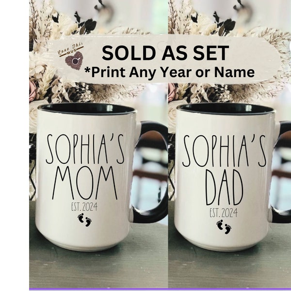 New Mom and Dad Mug Set, Mom Est, Dad Est, Personalized Baby's Name and Year, Baby Shower Gifts, New Mom Gifts, New Dad Gifts, New Parents