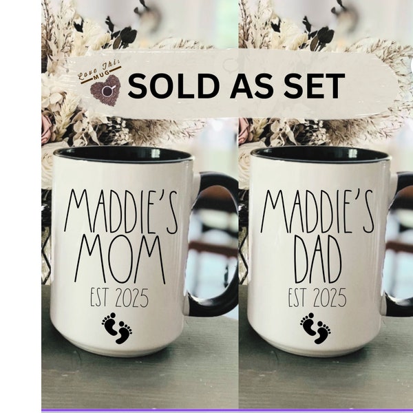 New Mom and Dad Mug Set, Mom Est, Dad Est, Personalized Baby's Name and Year, Baby Shower Gifts, New Mom Gifts, New Dad Gifts, New Parents