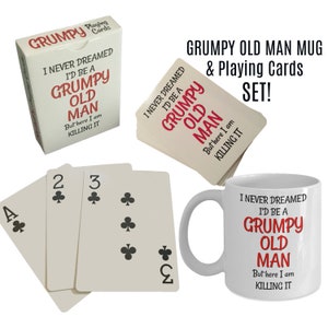 Grumpy Old Man Mug and Poker Playinging Cards Gag Gift Set for 50th Birthday Gag Gift For Men - 60th 70th - Large Print Playing Cards