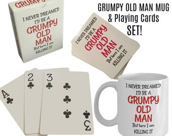 Grumpy Old Man Mug and Poker Playinging Cards Gag Gift Set for 50th Birthday Gag Gift For Men - 60th 70th - Large Print Playing Cards