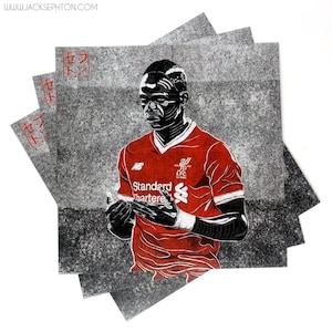 Impresión artística de Sadio Mané • Liverpool FC • Cuadrado A4 • Firmada por el artista