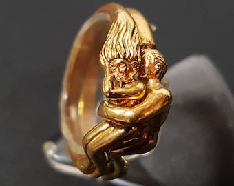 Gold Plated Sterling Silver Lovers Ring: Sculptural Promise Ring