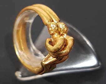 Gold Plated Sterling Silver Couple Ring: Romantic Promise Wedding Band