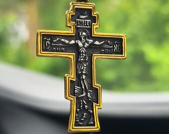 Car Mirror Charm: Green Howlite Beaded Cross Amulet