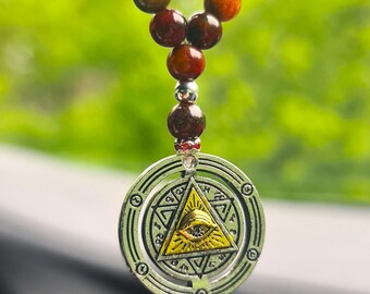 All Seeing Eye Car Charm: Agate Beads, Pentagram Amulet