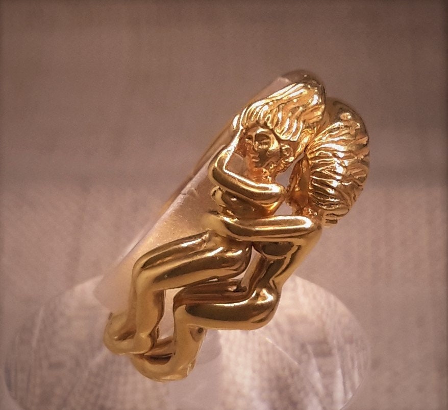 Gold Plated Sterling Silver Lesbian Ring: Sculptural Couple Promise Ring