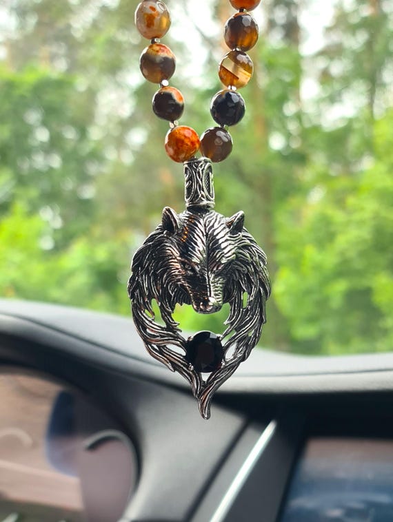 Car Car Mirror Beaded Amulet Fire Agate
