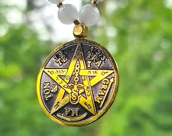 Pentagram Car Mirror Charm: Red Jasper & Shell Amulet