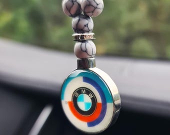 BMW Car Mirror Charm: Glow in Dark Amulet, White Howlite Beads