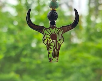 Gnu Car Mirror Charm: Green Howlite Beaded Amulet
