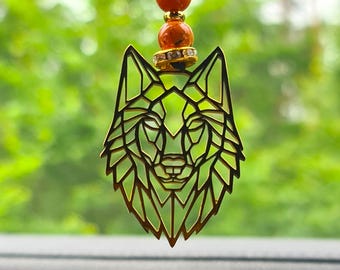 Wolf Car Mirror Charm: Brazilian Agate & Turquoise Amulet