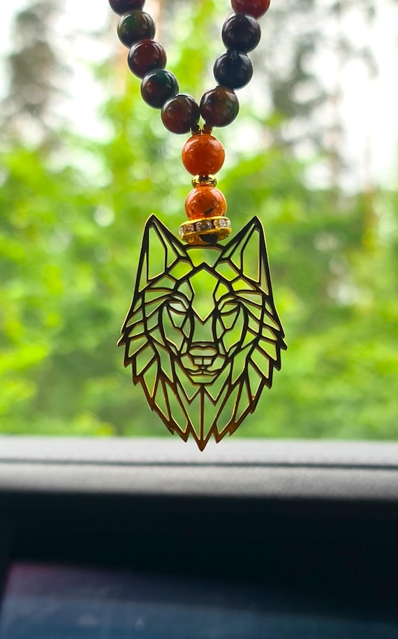 Wolf Car Mirror Charm: Brazilian Agate Turquoise Amulet