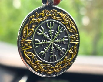 Vegvisir Viking Compass Car Charm: Red Agate Amulet