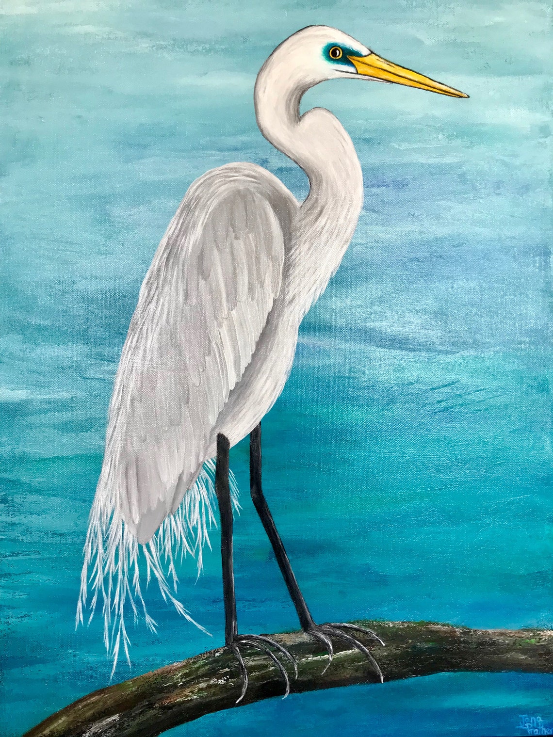Egret / White Heron Painting Canvas Original Acrylic Etsy