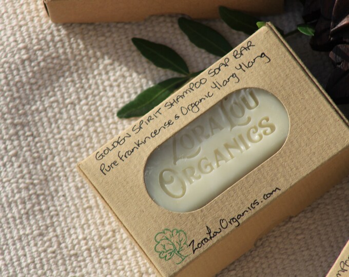 Golden Spirit 3 in 1 shampoo and conditioning soap bar with Pure Frankincense, Organic Ylang Ylang and soothing Aloe