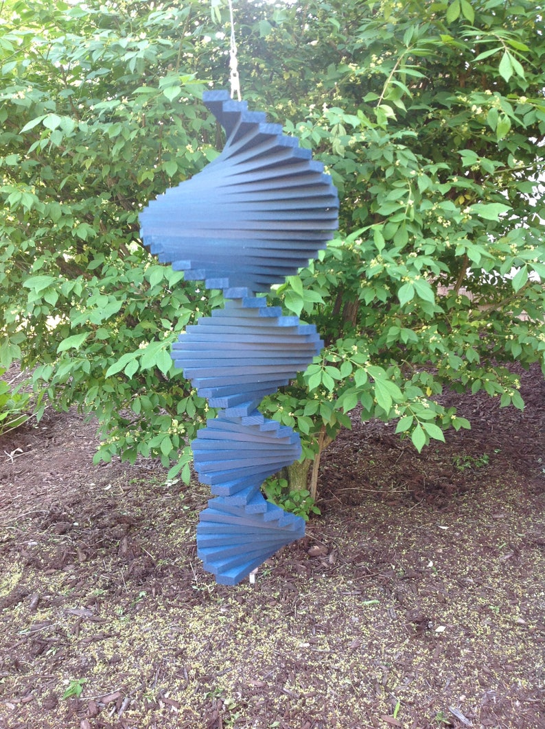 Wooden Wind Spinner 16 Helix Spiral Wood Yard Art Etsy