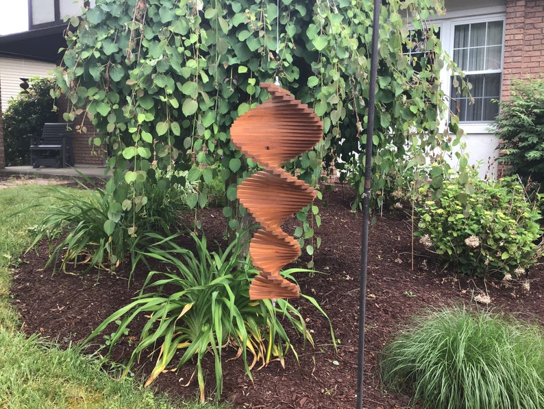 Wooden Wind Spinner 16 Helix Spiral Wood Yard Art Etsy