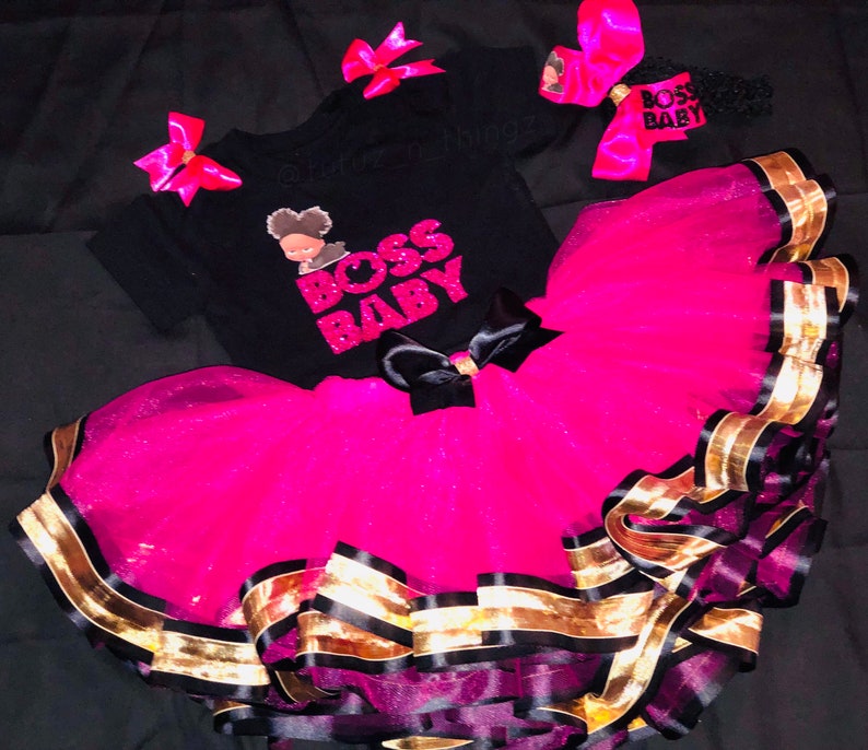 boss baby birthday tutu outfit hair bow fluffy tutu personalized T-shirt boss baby girl satin ribbon trim tutu 1st birthday outfit
