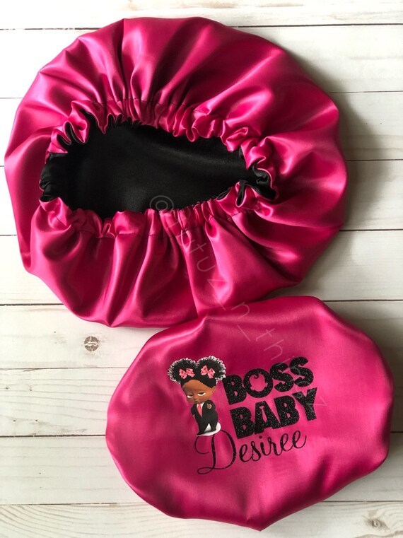 Kids Hair Bonnet Pink And Black Satin With Black Glitter Etsy