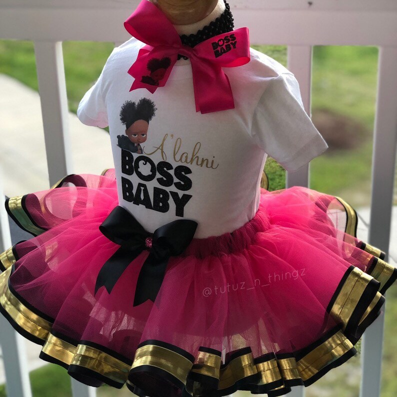 boss baby birthday tutu outfit hair bow fluffy tutu personalized T-shirt boss baby girl satin ribbon trim tutu 1st birthday outfit
