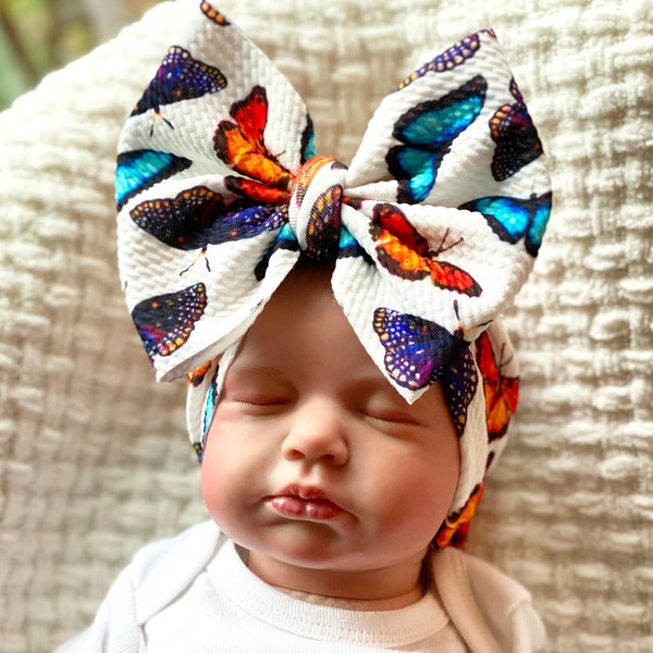 BUTTERFLIES Stretchy Headwrap, Baby Head Wrap, Baby Headband, Baby Girl, Big Bow Headband, Hair Clips, Newborn Headband, Baby Bows, Headwrap