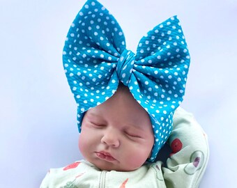 BLUE/GREEN SPECKLED Big Bow Baby Headband, Large Bow Girls Head Wrap, Infant Bow, Baby Girl Hair Bows, Toddler Bows, Bow Headband, Headwrap