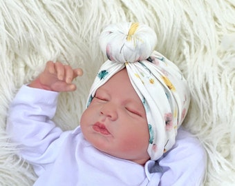 FLORAL Baby Turban Hat, Baby Girl Turban, Round Baby Turban, Baby Stretchy Hat, Baby Turban Headband, Infant Hat, Newborn Hat, Baby Headband
