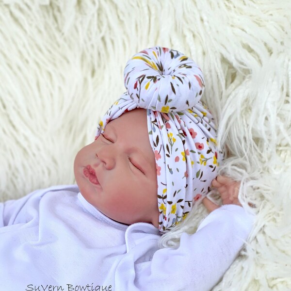 FLORAL Baby Turban, Turbans for Tots, Newborn Turban, Baby Hospital Hat, Baby Girl Hat, Coming Home Outfit, Baby Turban Hat, Girl Turban