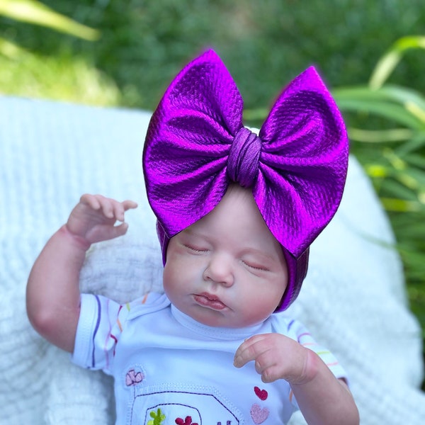 SHINY PURPLE Baby Headwrap, Baby Headband, Stretchy Headwrap, Baby Girl, Big Bow Headband, Hair Clips, Newborn Headband, Piggies, Purple Bow