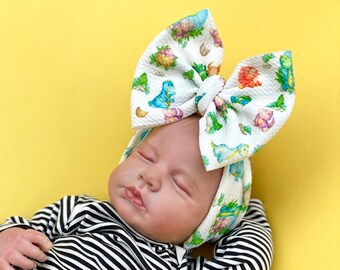 BABY DINOS Head Wrap, Big Bow Headbands, Baby Head Wrap, Big Bow Headwraps, Messy Bow Headwrap, Baby Headwrap, Large Bow, Bow Headband