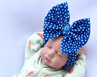 BLUE SPECKLED Stretchy Headwrap, Baby Head Wrap, Baby Headband, Baby Girl, Big Bow Headband, Hair Clips, Newborn Headband, Piggies, Baby Bow