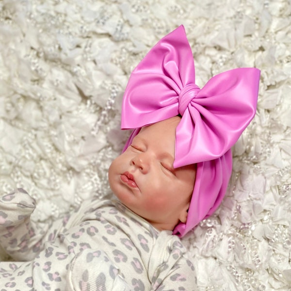 LATEX PINK Headwrap Bows, Baby Girl Bows, Stretchy Headwrap, Baby Headband, Newborn, Infant, Baby, Toddler, Hair Clips or Nylon Bows, Piggie