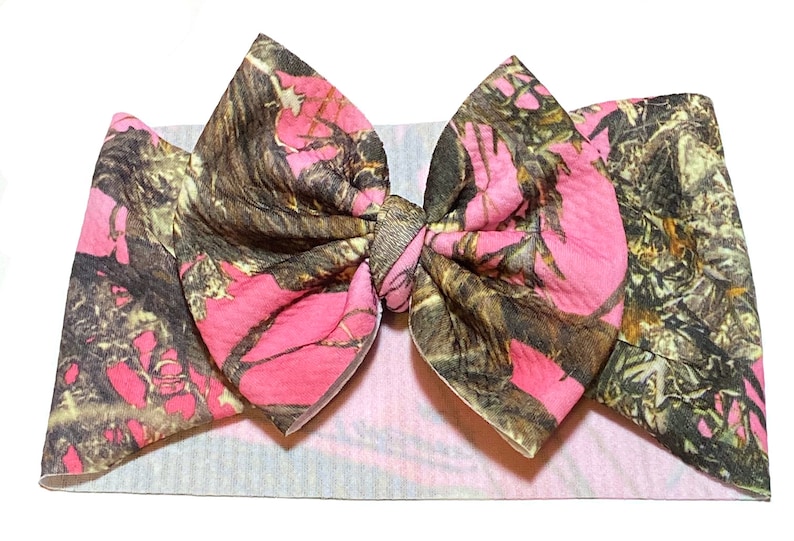 Baby Head Wrap; Baby Headband; Camo Headband; Camo Head Wrap; Big Bow Headband; Camo Bow; Stretchy Head Wrap Pink Timber Stretchy Headwrap