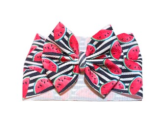 Striped Watermelon Stretchy Headwrap- Baby Head Wrap; Baby Headband; Watermelon Headband; Watermelon Bow; Baby Headwrap; Big Bow Headband