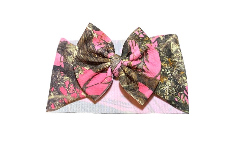 Baby Head Wrap; Baby Headband; Camo Headband; Camo Head Wrap; Big Bow Headband; Camo Bow; Stretchy Head Wrap Pink Timber Stretchy Headwrap