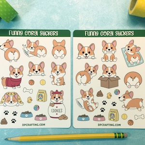 kawaii corgi stickers, Sticker Sheets, planner stickers, Dog Stickers, Laptop Sticker, Dog Lover Gift, Corgi butt, Cute Corgi, Pet stickers