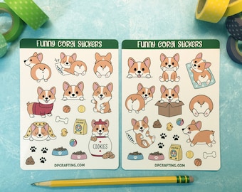 kawaii corgi stickers, Sticker Sheets, planner stickers, Dog Stickers, Laptop Sticker, Dog Lover Gift, Corgi butt, Cute Corgi, Pet stickers