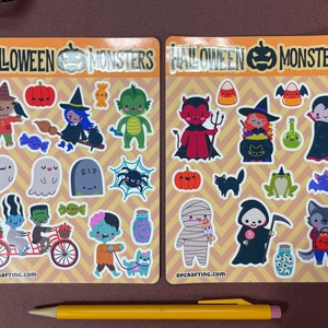 Cute Halloween Monster sticker sheets, kawaii Stickers, Halloween gifts, Halloween Planner, Laptop Sticker, Kawaii Halloween Stickers