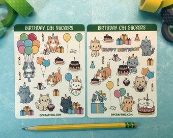 Kawaii Birthday Cats stickers, Sticker Sheets, Kawaii Stickers, Planner Stickers, Cute Cat Stickers, Cat Kawaii, Birthday Cats
