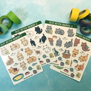 Cute Kawaii Cat stickers, Sticker Sheet, Planner Stickers, Cute kitty Sticker, Funny situation Cats, yarn cat, playful cat, cat lover