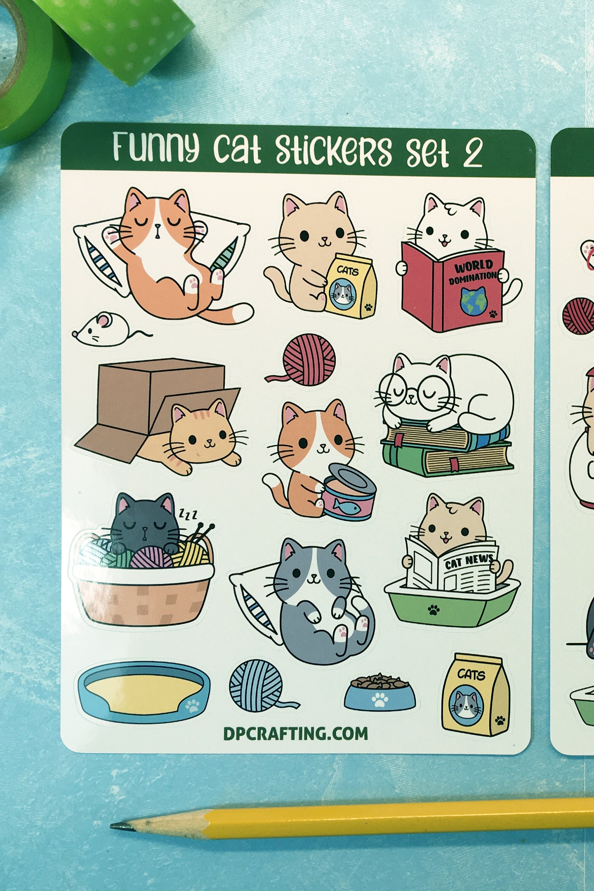 Funny Cat Kawaii Stickers, Sticker Sheet, Planner Stickers, Cute Kitty ...
