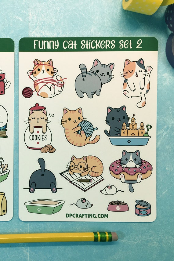 Cartoon Kitty Stickers, Cute Cat Stickers, Funny Cat Stickers