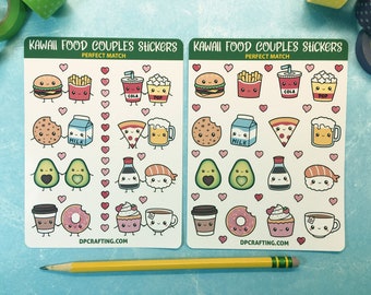 Cute kawaii food stickers | Food Stickers | Planner Stickers | Bullet Journal stickers | Kawaii Love, Pizza, Burger & Fries, Popcorn Sticker